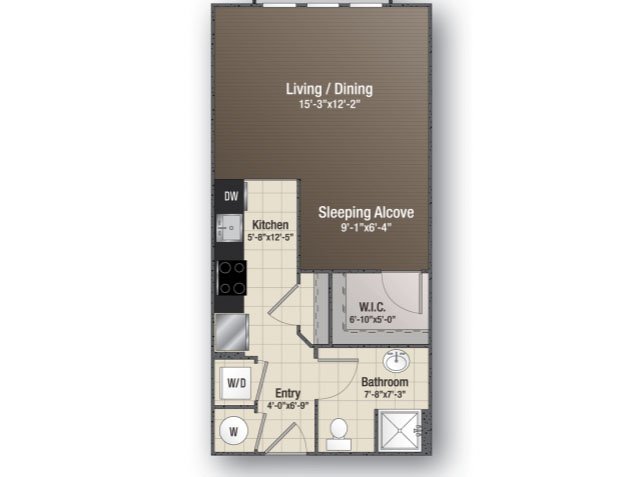 Floor plan for studio, 1 bath, 475 sqft